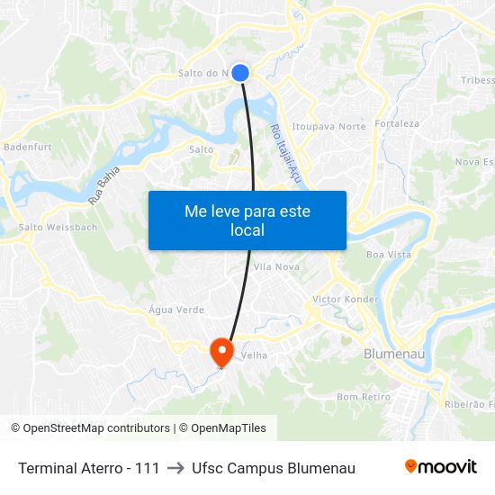 Terminal Aterro - 111 to Ufsc Campus Blumenau map