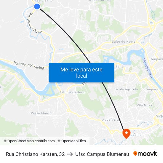 Rua Christiano Karsten, 32 to Ufsc Campus Blumenau map