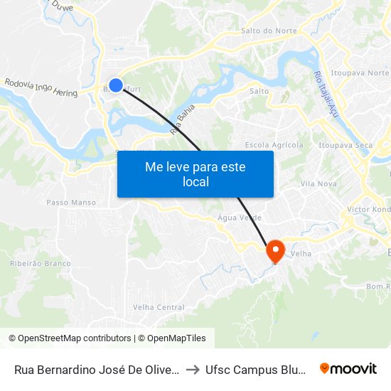 Rua Bernardino José De Oliveira, 115 to Ufsc Campus Blumenau map