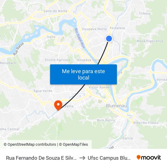Rua Fernando De Souza E Silva, 1481 to Ufsc Campus Blumenau map