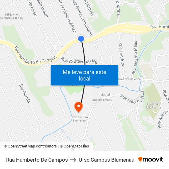 Rua Humberto De Campos to Ufsc Campus Blumenau map