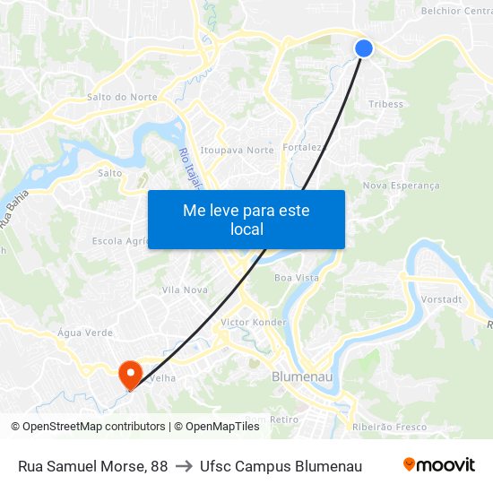 Rua Samuel Morse, 88 to Ufsc Campus Blumenau map