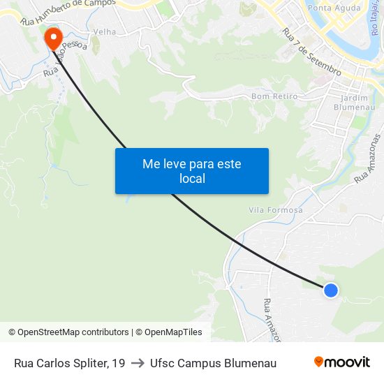 Rua Carlos Spliter, 19 to Ufsc Campus Blumenau map