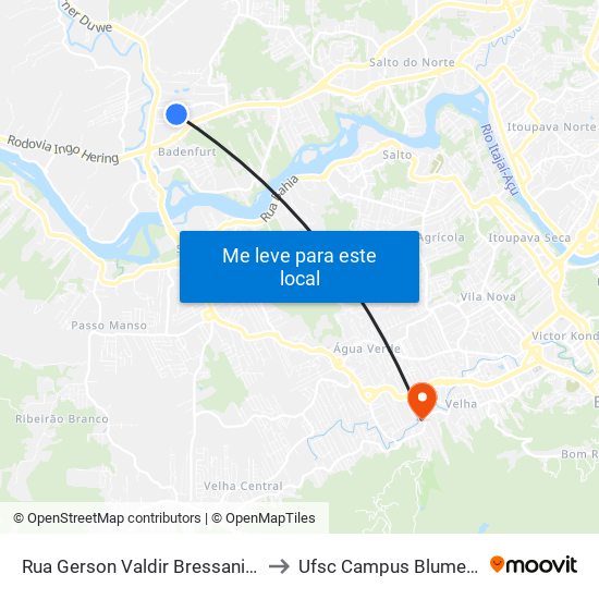 Rua Gerson Valdir Bressanini, 5 to Ufsc Campus Blumenau map
