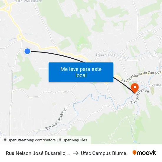 Rua Nelson José Busarello, 246 to Ufsc Campus Blumenau map