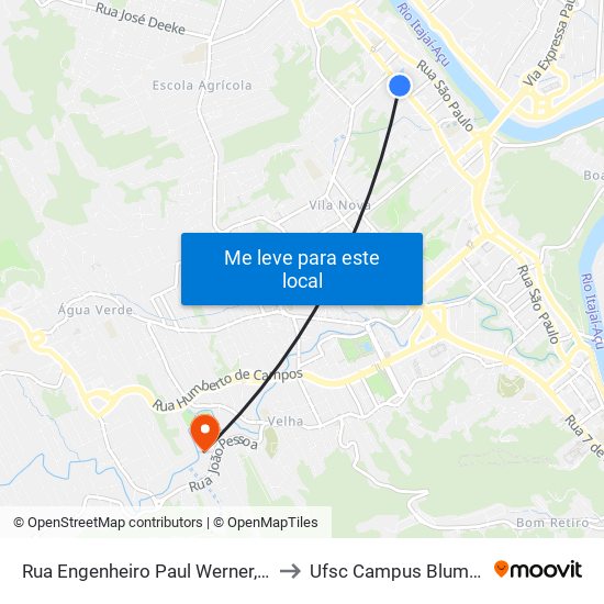 Rua Engenheiro Paul Werner, 2929 to Ufsc Campus Blumenau map