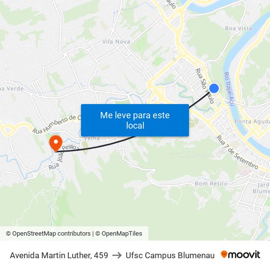 Avenida Martin Luther, 459 to Ufsc Campus Blumenau map