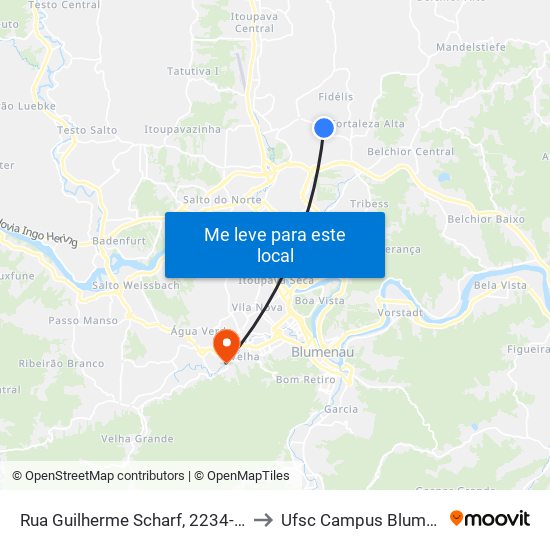 Rua Guilherme Scharf, 2234-2304 to Ufsc Campus Blumenau map