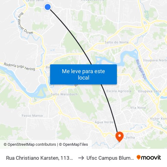 Rua Christiano Karsten, 1132-1168 to Ufsc Campus Blumenau map