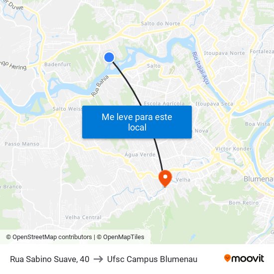 Rua Sabino Suave, 40 to Ufsc Campus Blumenau map