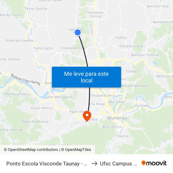 Ponto Escola Visconde Taunay - Sentido Aeroporto to Ufsc Campus Blumenau map