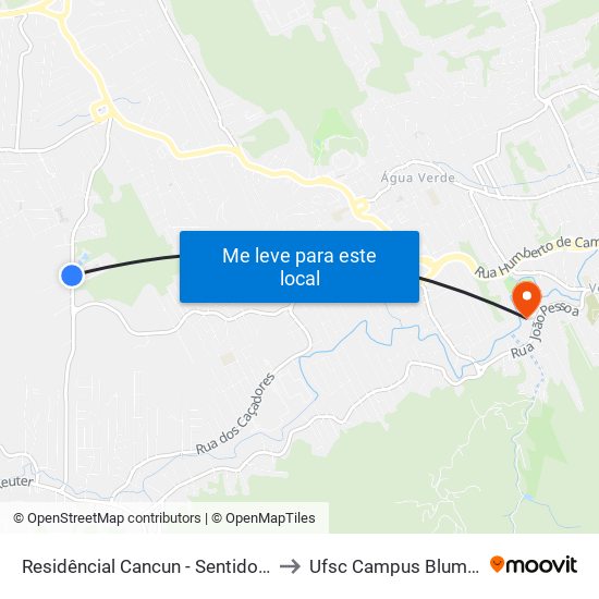 Residêncial Cancun - Sentido Velha to Ufsc Campus Blumenau map