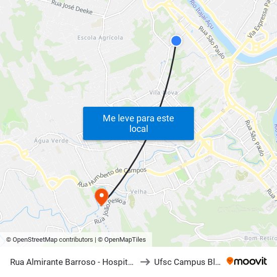 Rua Almirante Barroso - Hospital Do Pulmão to Ufsc Campus Blumenau map