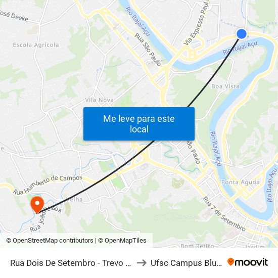 Rua Dois De Setembro - Trevo Coca-Cola to Ufsc Campus Blumenau map