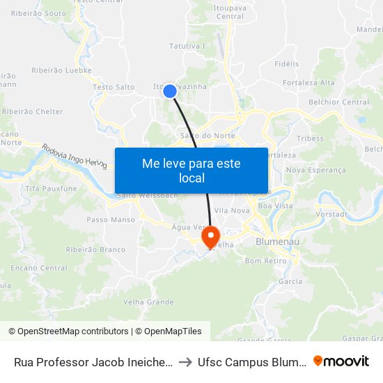 Rua Professor Jacob Ineichen, 335 to Ufsc Campus Blumenau map