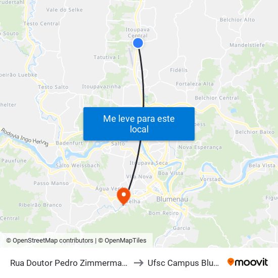 Rua Doutor Pedro Zimmermann, 5986 to Ufsc Campus Blumenau map