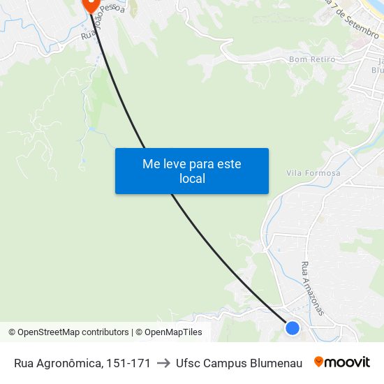 Rua Agronômica, 151-171 to Ufsc Campus Blumenau map