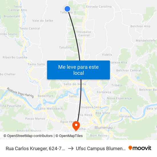 Rua Carlos Krueger, 624-730 to Ufsc Campus Blumenau map