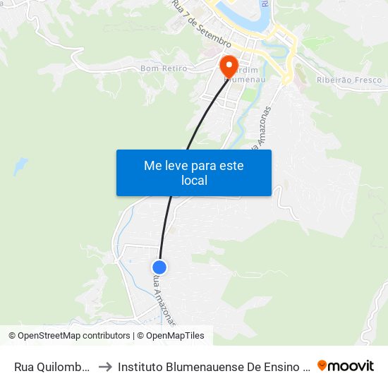 Rua Quilombo, 10 to Instituto Blumenauense De Ensino Superior map