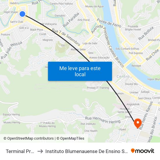 Terminal Proeb to Instituto Blumenauense De Ensino Superior map