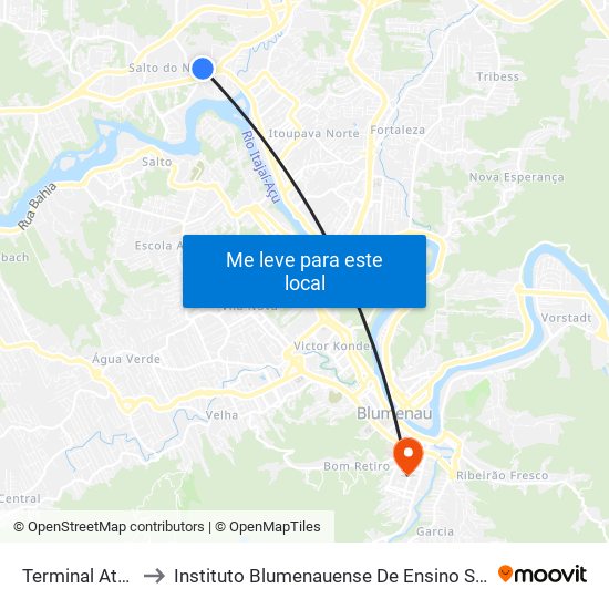 Terminal Aterro to Instituto Blumenauense De Ensino Superior map