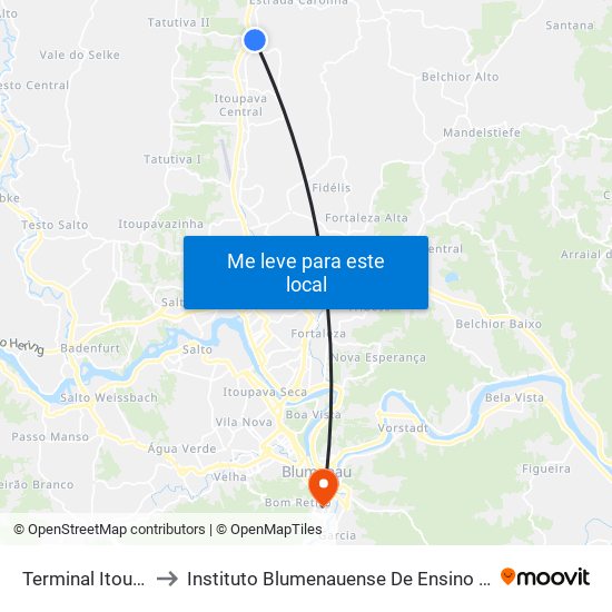 Terminal Itoupava to Instituto Blumenauense De Ensino Superior map