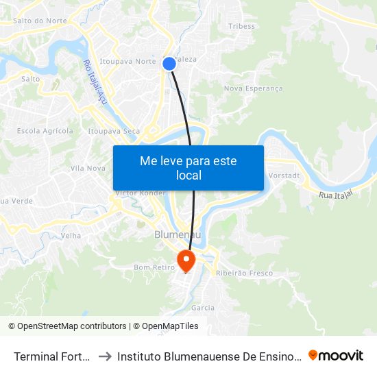 Terminal Fortaleza to Instituto Blumenauense De Ensino Superior map