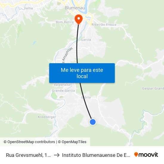 Rua Grevsmuehl, 1669-1775 to Instituto Blumenauense De Ensino Superior map