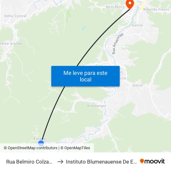 Rua Belmiro Colzani, 837-839 to Instituto Blumenauense De Ensino Superior map
