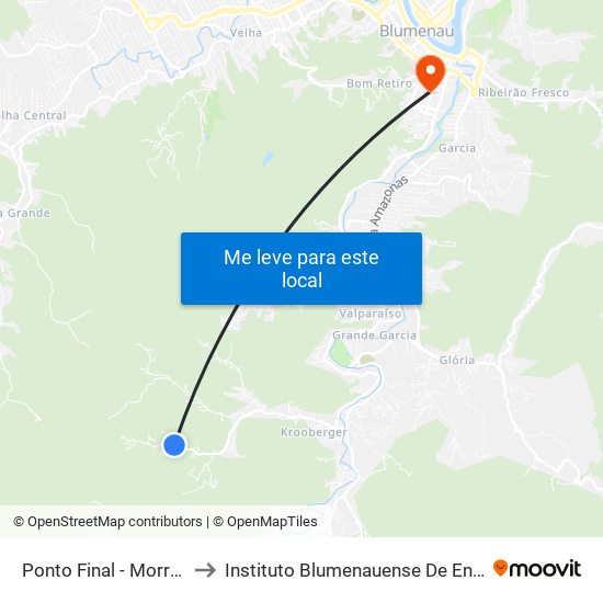 Ponto Final - Morro Hadlich to Instituto Blumenauense De Ensino Superior map
