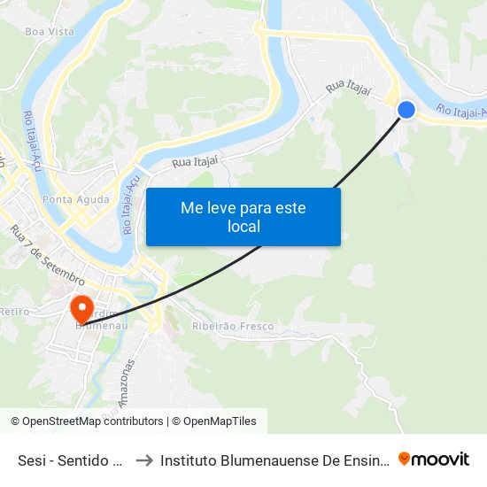 Sesi - Sentido Centro to Instituto Blumenauense De Ensino Superior map