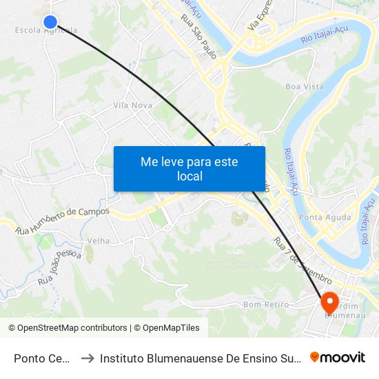 Ponto Cedup to Instituto Blumenauense De Ensino Superior map