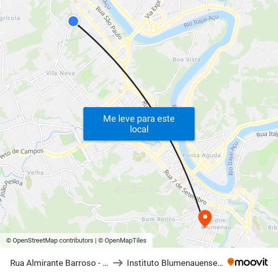 Rua Almirante Barroso - Hospital Do Pulmão to Instituto Blumenauense De Ensino Superior map