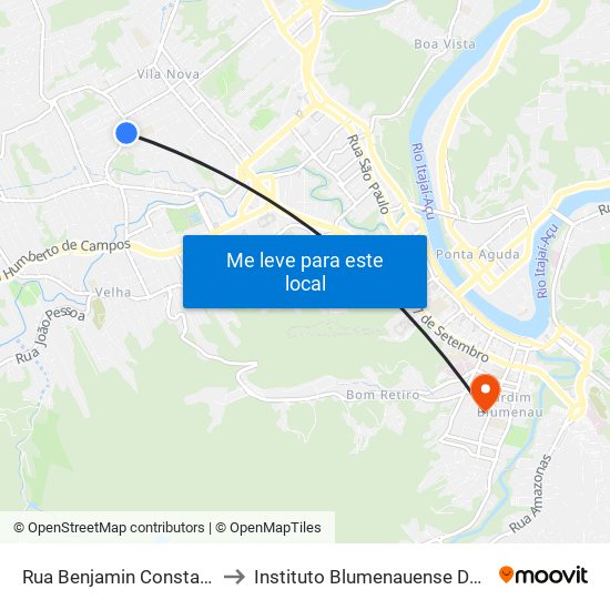 Rua Benjamin Constant, 3011-3013 to Instituto Blumenauense De Ensino Superior map