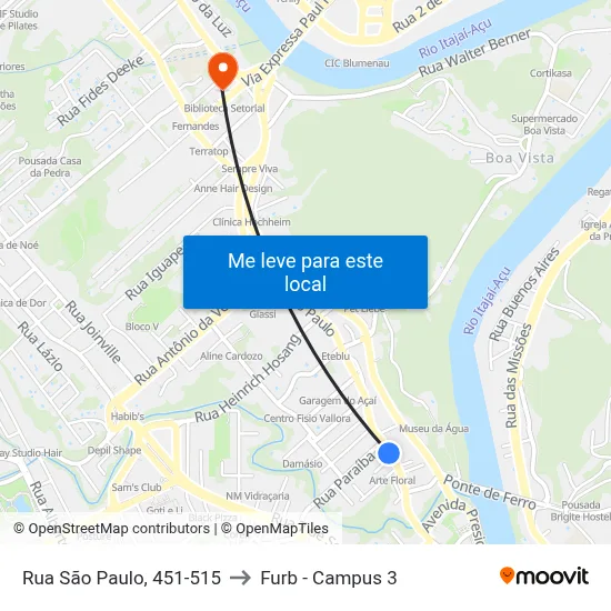 Rua São Paulo, 451-515 to Furb - Campus 3 map