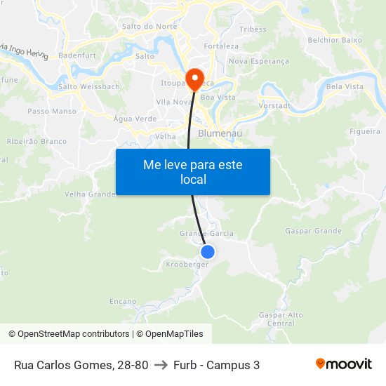 Rua Carlos Gomes, 28-80 to Furb - Campus 3 map