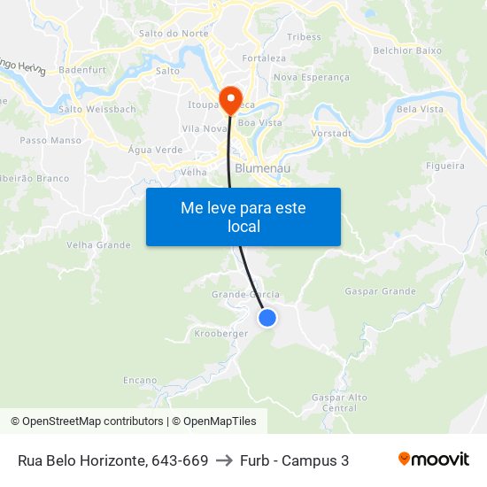 Rua Belo Horizonte, 643-669 to Furb - Campus 3 map