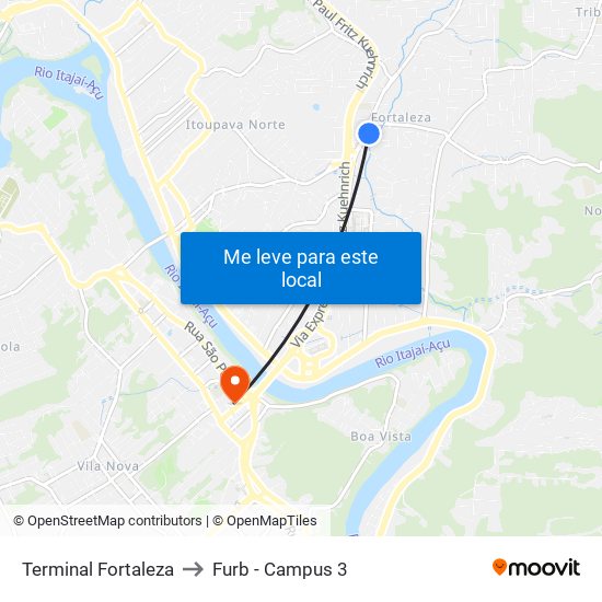 Terminal Fortaleza to Furb - Campus 3 map