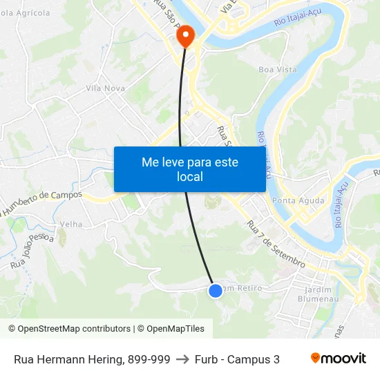 Rua Hermann Hering, 899-999 to Furb - Campus 3 map