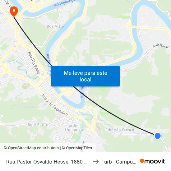 Rua Pastor Osvaldo Hesse, 1880-1910 to Furb - Campus 3 map