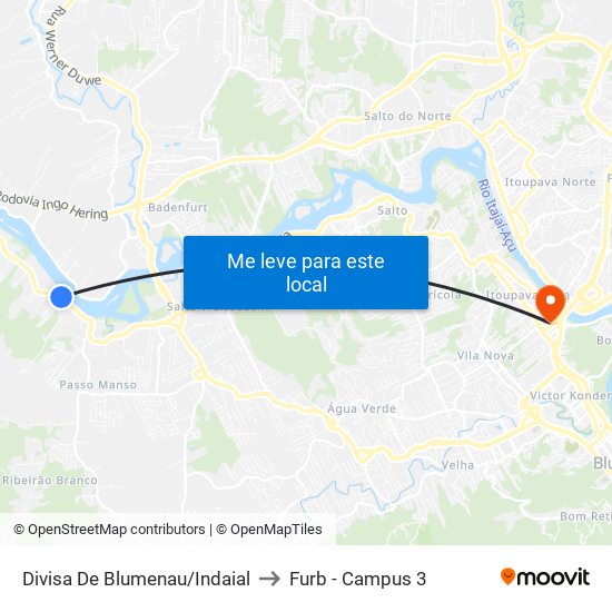 Divisa De Blumenau/Indaial to Furb - Campus 3 map