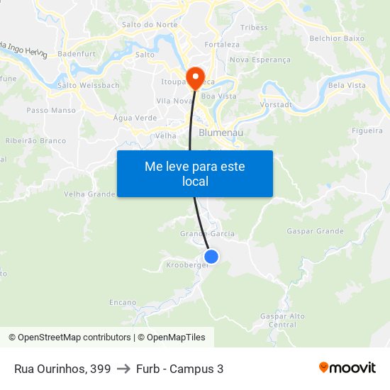 Rua Ourinhos, 399 to Furb - Campus 3 map