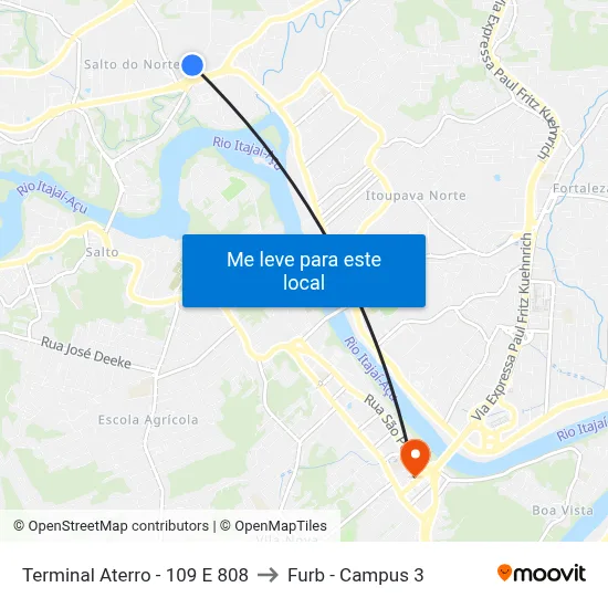 Terminal Aterro - 109 E 808 to Furb - Campus 3 map
