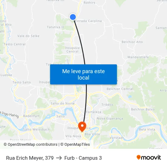 Rua Erich Meyer, 379 to Furb - Campus 3 map