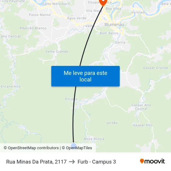 Rua Minas Da Prata, 2117 to Furb - Campus 3 map