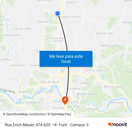 Rua Erich Meyer, 474-620 to Furb - Campus 3 map