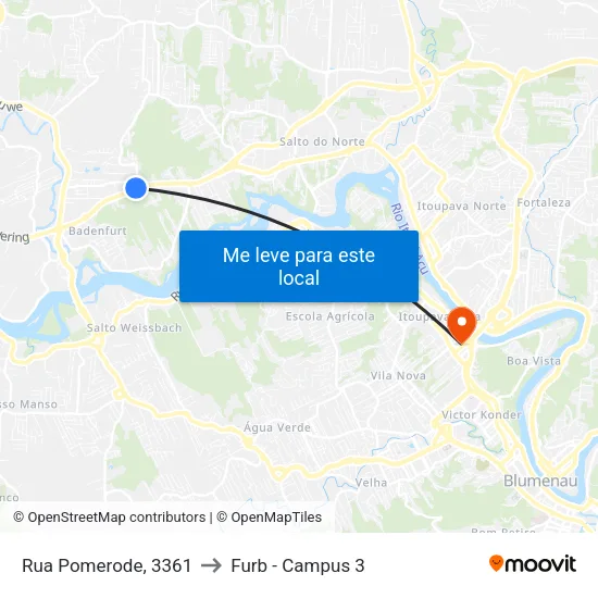 Rua Pomerode, 3361 to Furb - Campus 3 map