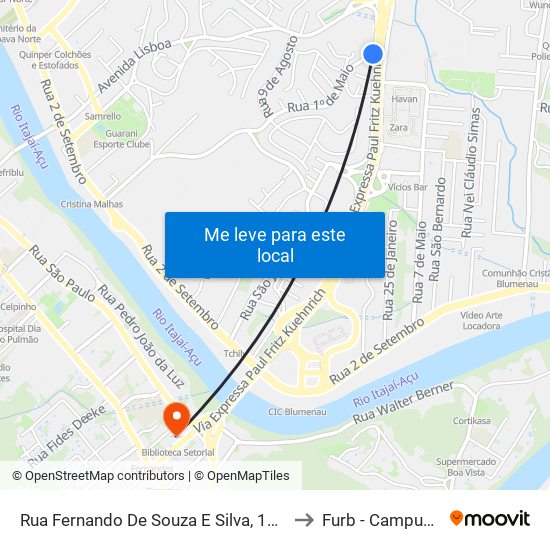 Rua Fernando De Souza E Silva, 1481 to Furb - Campus 3 map