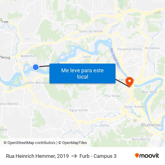 Rua Heinrich Hemmer, 2019 to Furb - Campus 3 map