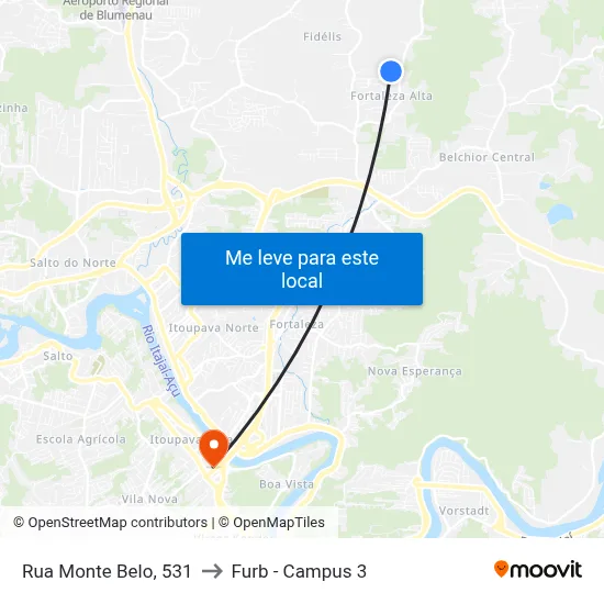 Rua Monte Belo, 531 to Furb - Campus 3 map